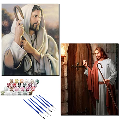 Tucocoo 2 Stück Malen nach Zahlen Kits mit Pinseln und Acrylpigment auf Leinwand, Gemälde für Erwachsene, Anfänger, Jesus Christus, christliche Bilder, Kunsthandwerk für Heimdekoration, Geschenke, von Tucocoo