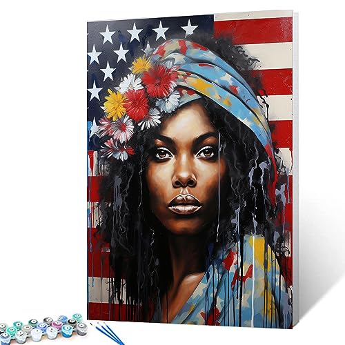 Tucocoo Amerika Afrikanische Frauen Malen nach Zahlen für Erwachsene, DIY Digitales Ölgemälde-Kits auf Leinwand mit Pinseln und Acrylpigment, Pop Art Black Girl Kunstwerk für Wohnkultur 40 x 50 cm von Tucocoo