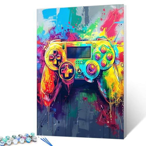 Tucocoo Aquarell-Gaming-Malen-nach-Zahlen-Set, 40 x 50 cm, Leinwand, DIY-Ölgemälde für Erwachsene, mit Pinseln und Acryl-Pigment, Graffiti-Vedio-Gamepad-Bilder für Männer, Schlafzimmerdekoration von Tucocoo