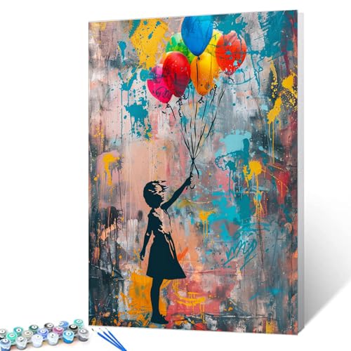 Tucocoo Banksy Girl Malen nach Zahlen für Erwachsene, einfaches DIY-Ölgemälde-Set auf Leinwand mit Pinseln und Acrylpigment, Retro-Ballon-Straßen-Pop-Art-Bilder für Heimdekoration, 40 x 50 cm von Tucocoo