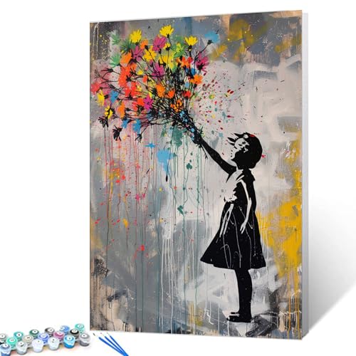 Tucocoo Banksy Graffiti-Malen-nach-Zahlen-Set mit Pinseln und Acryl-Pigmenten auf Leinwand, Gemälde für Erwachsene, Mädchen, Überwurf, Bunte Blumen, Bild für Zuhause, Wanddekoration, Geschenke von Tucocoo