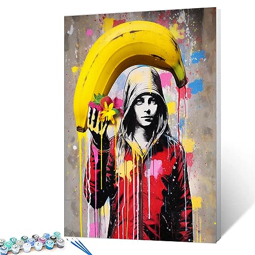 Tucocoo Banksy Pop Art Malen nach Zahlen Kits mit Pinseln und Acrylpigment auf Leinwand, Malen nach Zahlen für Erwachsene, Bananenjunge, lustiges Bild für Zuhause, Wanddekoration, Geschenke, 40x50cm von Tucocoo