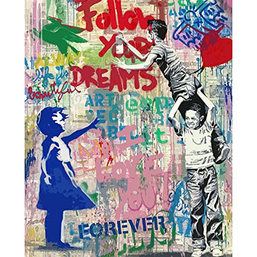 Tucocoo Banksy Street Art Ölgemälde Banksy Ballon Mädchen Ölgemälde Leinwand individuell DIY Malen nach Zahlen Set Malen für Anfänger (40 x 50 cm) von Tucocoo