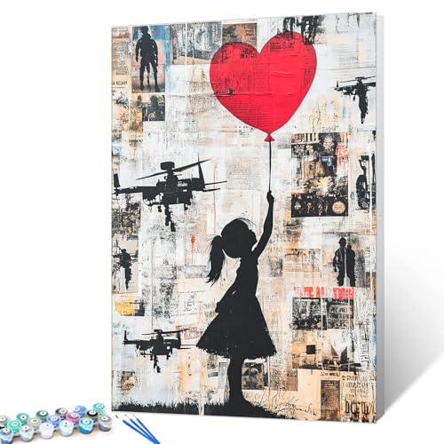 Tucocoo Banksy Street Girl Malen nach Zahlen für Erwachsene, DIY-Ölgemälde-Sets auf Leinwand mit Pinseln und Acrylpigment, roter Ballon, Graffiti-Kunstbild für Heimdekoration, Geschenke, 40 x 50 cm von Tucocoo