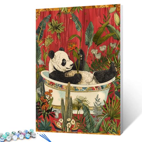 Tucocoo Bild mit Panda in der Badewanne, Malen nach Zahlen für Erwachsene, Anfänger, Baden, Tier, Wandkunst für Badezimmer, Waschraum, lustige Farben, digitale Zeichnung, Malerei, Kunst für moderne von Tucocoo