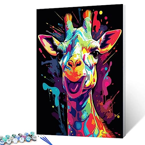 Tucocoo Bunte Giraffen-Malen-nach-Zahlen-Sets mit Pinseln und Acrylpigment auf Leinwand, Gemälde für Erwachsene, realistischer Cartoon-Graffiti-Stil für Zuhause, Wanddekoration 40x50 cm (DIY gerahmt) von Tucocoo