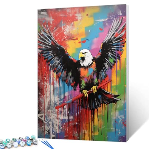 Tucocoo Flying Eagle Malen nach Zahlen, Kits mit Pinseln und Acrylpigment auf Leinwand, Gemälde für Erwachsene, Graffiti-Banksy, Pop-Art-Bild für Zuhause, Wanddekoration, Geschenke, 40 x 50 cm von Tucocoo