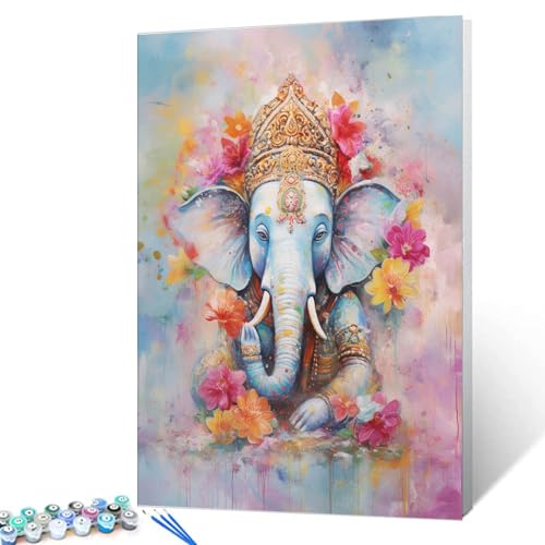 Tucocoo Ganesha Malen nach Zahlen Kits 40 x 50 cm Leinwand DIY digitales Ölgemälde für Erwachsene Anfänger mit Pinseln und Acrylpigment – abstraktes buntes Blumenbild für Heimdekoration (ohne Rahmen) von Tucocoo