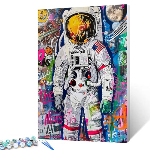 Tucocoo Graffiti-Astronauten-Malen-nach-Zahlen-Set mit Pinseln und Acryl-Pigmenten auf Leinwand, Gemälde für Erwachsene, abstraktes buntes Straßenkunst-Bild für Zuhause, Wanddekoration, Geschenke von Tucocoo