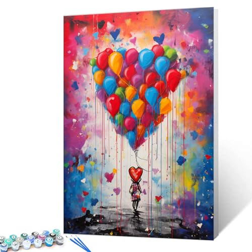 Tucocoo Graffiti-Ballon-Malen-nach-Zahlen-Set mit Pinseln und Acrylpigment auf Leinwand, Gemälde für Erwachsene, Banksy Pop Art, Regenbogen-Liebe, Bild für Zuhause, Wanddekoration, Geschenke 40x50cm von Tucocoo