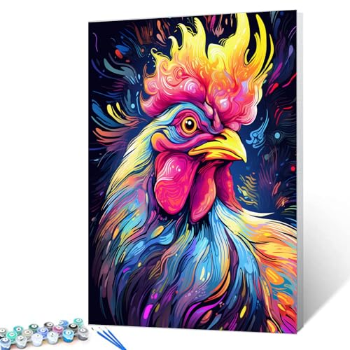 Tucocoo Graffiti Huhn Malen nach Zahlen für Erwachsene, DIY Digitales Ölgemälde-Kits auf Leinwand mit Pinseln und Acrylpigment, niedliches Tier, schwarz, buntes Bild für Heimdekoration, 40 x 50 cm von Tucocoo