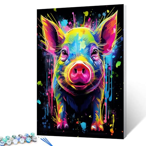 Tucocoo Graffiti-Schweine-Malen-nach-Zahlen-Set, 40 x 50 cm, Leinwand, DIY-Ölgemälde für Erwachsene, mit Pinseln und Acryl-Pigment, niedliches Tier, schwarz, bunte Bilder für Heimdekoration von Tucocoo