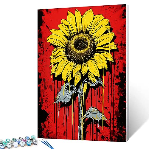 Tucocoo Graffiti-Sonnenblumen-Malen-nach-Zahlen-Kits, 40 x 50 cm, Leinwand, DIY, digitales Ölgemälde für Erwachsene, mit Pinseln und Acrylpigment, Pop-Art, Banksy-Blumenbild für Heimdekoration von Tucocoo