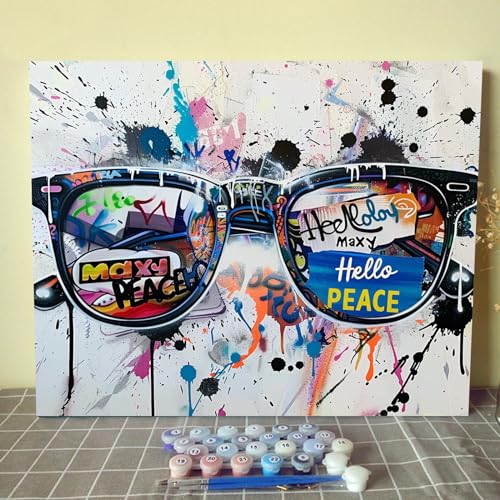 Tucocoo Graffiti-Sonnenbrille, Malen nach Zahlen für Erwachsene, DIY-Wortaufkleber, Malen nach Zahlen, Acrylfarbe, Leinwand, Küchendekoration, Malset, Bansky, Straßenkunst, Dekoration, 50,8 x 40,6 cm von Tucocoo