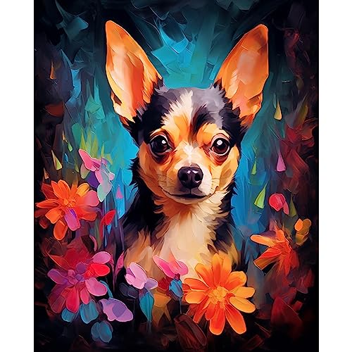 Tucocoo Hund Malen nach Zahlen Kits 40 x 50 cm Leinwand DIY Digitales Ölgemälde für Erwachsene mit Pinseln und Acrylpigment - Niedliche Welpen Tier Blumen Handbemalt für Heimdekoration (ohne Rahmen) von Tucocoo