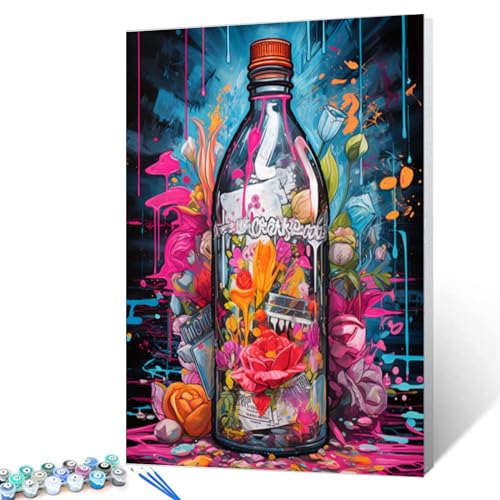 Tucocoo Malen nach Zahl Graffiti Flasche DIY Malmalerei auf Leinwand mit Pinsel Acrylfarben Banksy bedeckte Graffiti -Farbe nach Zahlen für Erwachsene und Kinder Schüler Anfänger 40x50cm （DIY Rahmen） von Tucocoo