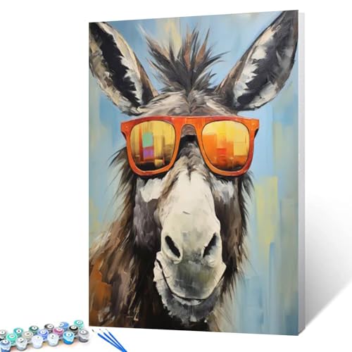 Tucocoo Malen nach Zahlen, Motiv: Esel in Brille, 40,6 x 50,8 cm, Leinwand, DIY-Ölgemälde für Kinder, Studenten, Erwachsene und Anfänger, mit Pinseln und Acrylpigmenten, lustiger Esel, Bauernhaus-Tier von Tucocoo