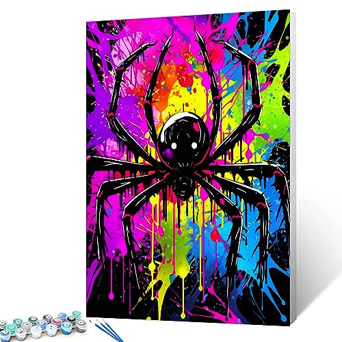 Tucocoo Malen nach Zahlen, schwarze Spinne, 40 x 50 cm, Leinwand, DIY, digitales Ölgemälde für Erwachsene, mit Pinseln und Acrylpigmenten, buntes Graffiti-Tierbild für Heimdekoration, Geschenke von Tucocoo