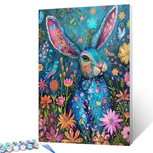 Tucocoo Malen-nach-Zahlen-Set, Motiv: Blauer Hase, 40 x 50 cm, Leinwand, DIY-Ölgemälde für Erwachsene mit Pinseln und Acrylpigment, abstrakte Blumen und Fantasie-Tiere, Bilder für Heimdekoration von Tucocoo