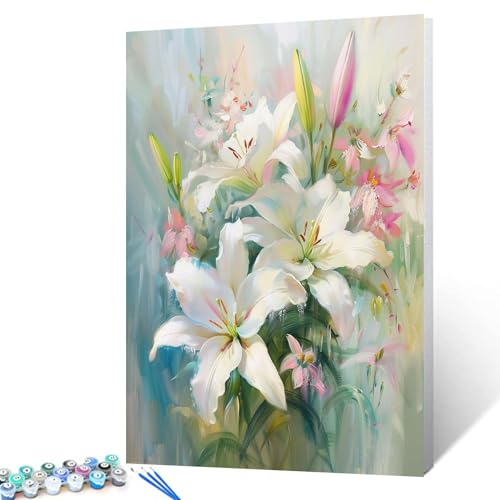 Tucocoo Malen-nach-Zahlen-Set mit Pinseln und Acryl-Pigmenten auf Leinwand, Gemälde für Erwachsene, Frühlingsblumen, blühender Garten, Bild für Zuhause, Wanddekoration, Geschenke 40x50cm(DIY gerahmt) von Tucocoo