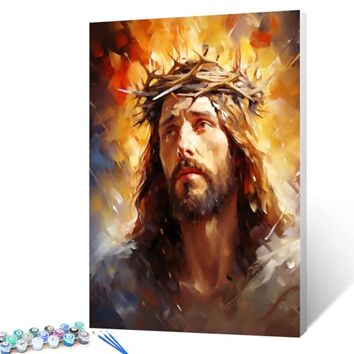 Tucocoo Malen-nach-Zahlen-Set mit Pinseln und Acryl-Pigmenten auf Leinwand, Gemälde für Erwachsene, Jesus Christus, Dornenkrone, Bild für Zuhause, Wanddekoration, Geschenke, 40 x 50 cm von Tucocoo