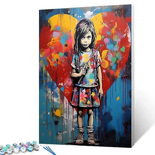 Tucocoo Malen-nach-Zahlen-Set mit Pinseln und Acrylpigmenten auf Leinwand, Gemälde für Erwachsene, Pop-Graffiti-Kunst, Banksy-Bild für Zuhause, Wanddekoration, Geschenke, 40 x 50 cm (DIY gerahmt) von Tucocoo