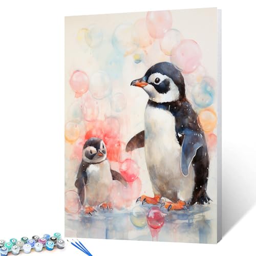 Tucocoo Malen-nach-Zahlen-Set mit niedlichem Pinguin, 40 x 50 cm, Leinwand, DIY-Ölgemälde für Erwachsene, mit Pinseln und Acryl-Pigmenten, Tier- und Blasen, bunte Bilder für Heimdekoration von Tucocoo