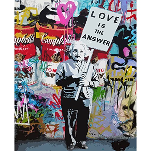 Tucocoo Ölgemälde Love is The Answer, Banksy-Malen-nach-Zahlen-Set,Banksy-Leinwand, DIY-Ölgemälde für Kinder, Studenten, Erwachsene, Anfänger, mit Pinseln und Acryl-Pigmenten (ohne Rahmen) von Tucocoo