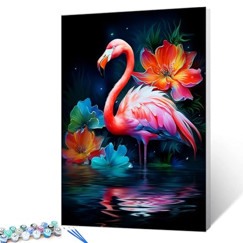 Tucocoo Rosa Flamingo, Malen nach Zahlen, Kits mit Pinseln und Acrylpigment auf Leinwand, Gemälde für Erwachsene, abstrakte Seerose, niedliches Tierbild für Heimdekoration, Geschenke, 40 x 50 cm von Tucocoo