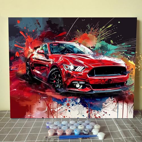 Tucocoo Rotes Autolacken-nach-Zahlen-Set für Erwachsene auf Leinwand, Graffiti-Mustang-Malen-nach-Zahlen-Kits für Erwachsene, Anfänger-Kits, DIY-Acryl-Kunst-Bastelset, Geschenk für Heimdekoration, von Tucocoo