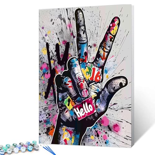 Tucocoo Graffiti-Ölgemälde mit den Zahlen "Two Fingers Means Number Six", DIY-Ölgemälde nach Zahlen für Erwachsene, Wanddekoration, Geschenk, 40,6 x 50,8 cm von Tucocoo