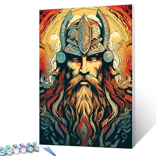 Tucocoo Vikings Knight Malen nach Zahlen für Erwachsene, einfaches DIY-Ölgemälde-Set auf Leinwand mit Pinseln und Acrylpigment, mittelalterliches Krieger-Graffiti-Bild für Heimdekoration, Geschenke von Tucocoo