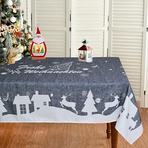 Tucwurl Weihnachtstischdecke, Weihnachten Tischtuch Grau Wasserabweisend, Groß Tischdecken Weihnachten, Rechteckige Abwaschbar Weihnachts Tischdecke, Party Tischdeko (Grau, 130 x 220 cm) von Tucwurl