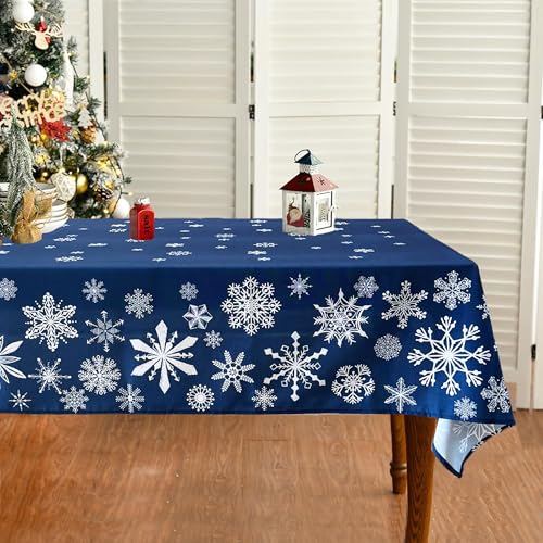 Tucwurl Weihnachtstischdecke, Weihnachten Tischtuch Grau Wasserabweisend, Schneeflocken Tischdecken Weihnachten, Rechteckige Abwaschbar Weihnachts Tischdecke, Party Tischdeko (Blau, 130 x 220 cm) von Tucwurl