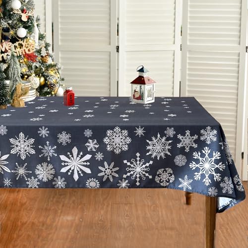 Tucwurl Weihnachtstischdecke, Weihnachten Tischtuch Grau Wasserabweisend, Schneeflocken Tischdecken Weihnachten, Rechteckige Abwaschbar Weihnachts Tischdecke, Party Tischdeko (Grau, 130 x 160 cm) von Tucwurl