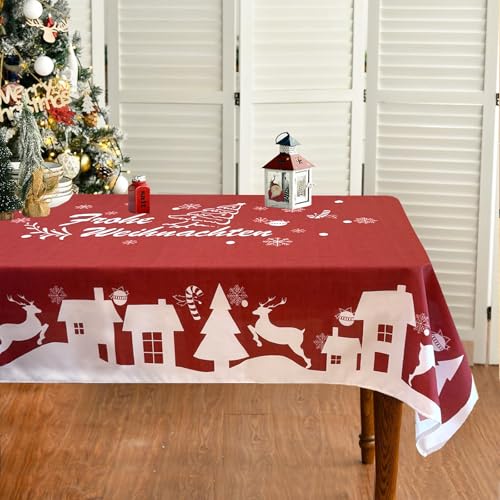 Tucwurl Weihnachtstischdecke, Weihnachten Tischtuch Rot Wasserabweisend, Groß Tischdecken Weihnachten, Rechteckige Abwaschbar Weihnachts Tischdecke, Party Tischdeko (Rot, 130 x 160 cm) von Tucwurl