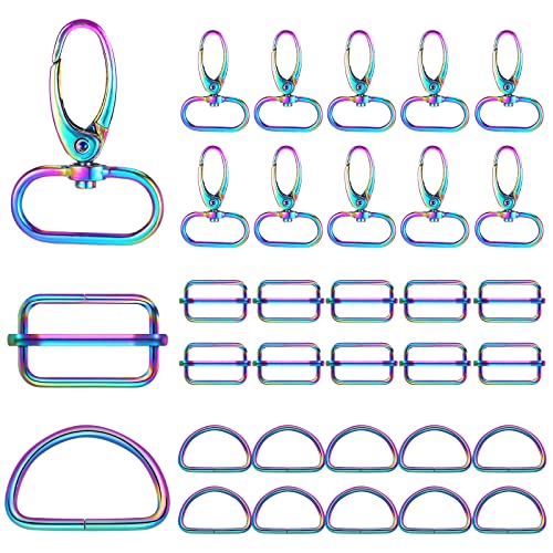 Tudomro 30 Stück Regenbogen-Drehhaken, Klauenverschluss, 10 x Schlüsselanhänger, 10 x D-Ringe und 10 x Tri-Glide-Schiebe-Schnalle (bunt) von Tudomro