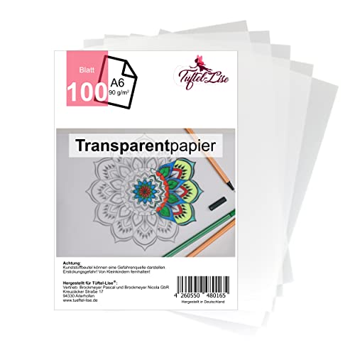 Tüftel-Lise Premium Transparentpapier A6 mit 100 Blatt | 90g Vielseitig verwendbar transparentes Pergamentpapier z.B. als Pauspapier, Architektenpapier, Skizzenpapier. Ideal zum bedrucken und zeichnen von Tüftel-Lise