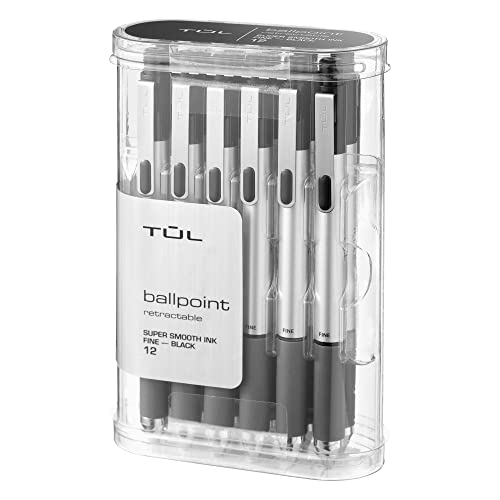 TUL BP3 Kugelschreiber einziehbare feine Spitze 0,8 mm Silber barrel schwarze Tintenpackung 12 von Tul