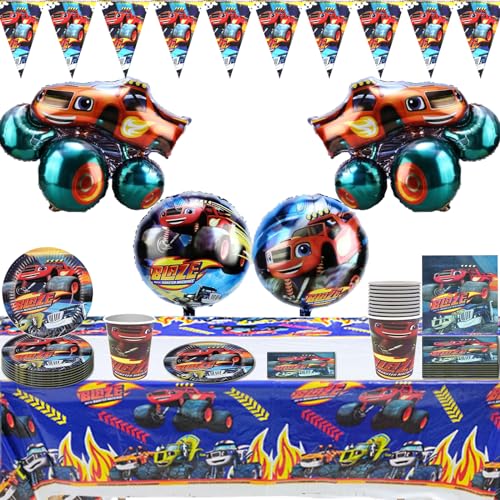 Monster Trucks Geburtstag Party Dekorationen, Kindergeburtstag Deko Party Zubehör Cars Monster Truck Luftballons Partygeschirr zum Teller Tassen Tischdecke Kinder Supplies Karneval Dekoration von Tulufanskrr