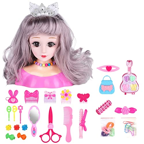 Frisierkopf Kinder Schminkkopf Mädchen Make up Puppen Haarstyling Modell Puppenkopf Styling Spielset Spielzeug Haarschmuck Spielset für Mädchen - 24Pcs von Tumnea