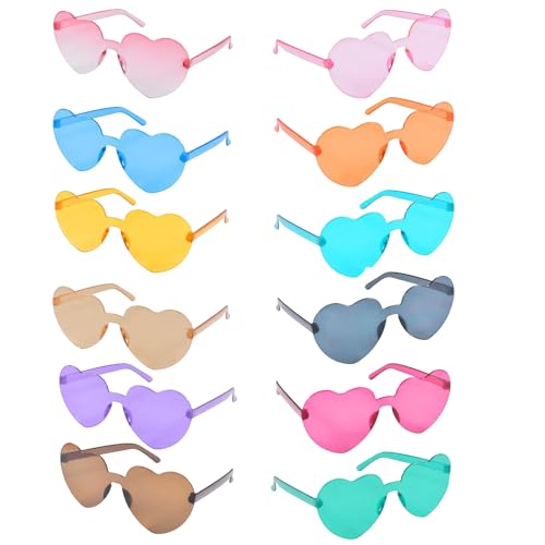 12 Stück Herz Sonnenbrille,Bunte Herz Party Brillen,Randlose Sonnenbrillen in Herzform,Herz Sonnenbrille Partybrille,Magische Farben Party Herz Brille Für Fasching Foto Requisiten Geburtstagsfeier von Tundwhite