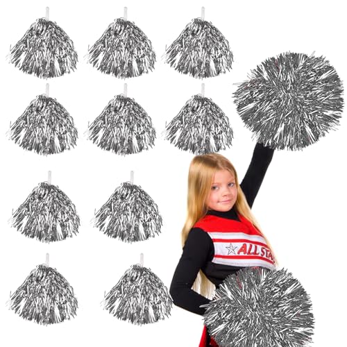 12 Stücke Pom Poms Cheerleader,Cheerleading Pompons,Schön Cheerleader Poms Hand Blumen,Pompons mit Griffen,Cheerleading Pompons,Handblumen Metal Foil Cheers Ball für Karnevalspartys Verwendet von Tundwhite