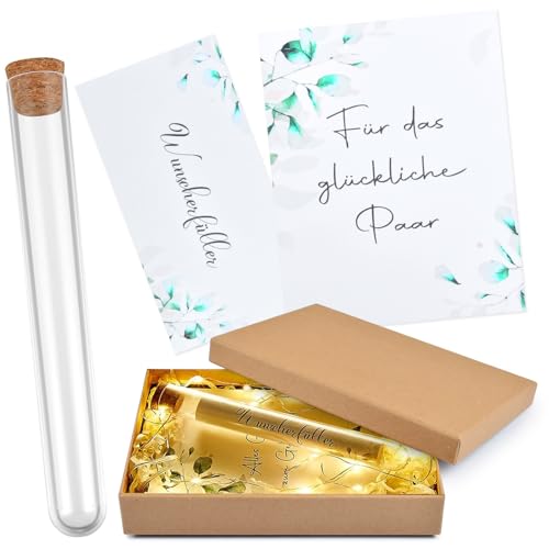 Tundwhite Hochzeitsgeschenke für Brautpaar, mit Kunststoff Reagenzglas, Lichterkette, Raffia Gras, Grußkarte, Band und Geschenkbox, Geldgeschenk Hochzeit, Hochzeitsgeschenk Geld von Tundwhite