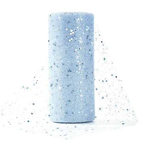 Tüll Stoff 15cm x 25Yards Glitzer Tüll Dekostoff mit kleine Pailletten Dekostoff Tüll Rolle für Hochzeit Party Bankett Deko Handwerk Hochzeit Tischedeko Geschenk Bogen Tüllband Blau von Tunejoy