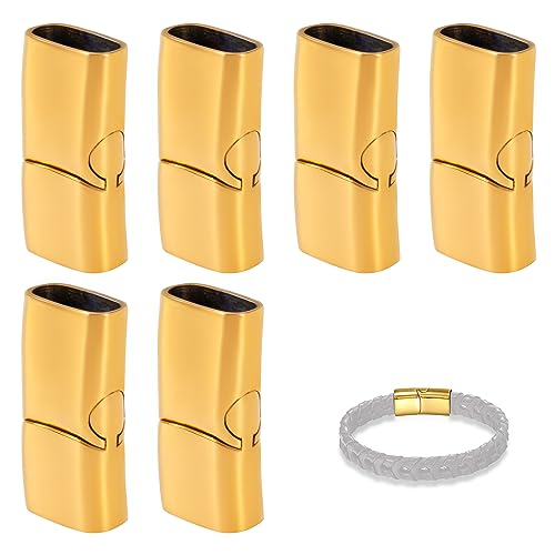 Tunejoy Armband Verschlüsse Magnetic Endkappen zur Schmuckherstellung in Edelstahl Rectangle für Halskette Lederband Lederseil Schnalle Bohrung: 12x6mm Golden von Tunejoy