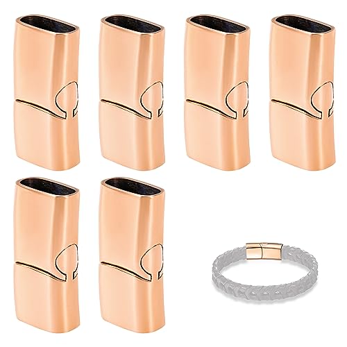 Tunejoy Armband Verschlüsse Magnetic Endkappen zur Schmuckherstellung in Edelstahl Rectangle für Lederband Lederseil Halskette Schnalle Bohrung: Roségold 12x6mm Roségold von Tunejoy