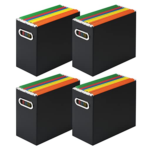 Tunnkit 4 Stück Karton-Hängemappen, Organizer, faltbare Aktenordnerbox mit Griffen für Aktenordner in Briefgröße, geeignet für Büro/Zuhause/Schule, schwarz von Tunnkit