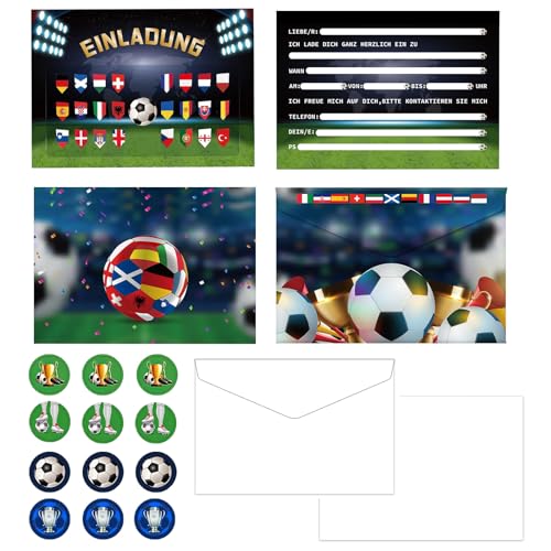 Tuofang 12 x Fussball Einladungskarten Kindergeburtstag, Fussball Design 2024, Fußball Einladungskarten Jungen, Geburtstag Einladungskarten Fussball von Tuofang