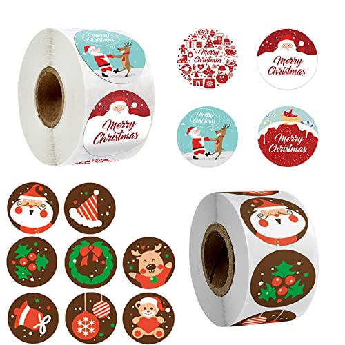 Tuofang Weihnachtsaufkleber Rolle, 1000 Stück Weihnachtsaufkleber, Rund Geschenk-Aufkleber, Weihnachtsgeschenke Sticker Etiketten, für Geschenktüten Papiertüten Weihnachtskarten (3.8cm) von Tuofang